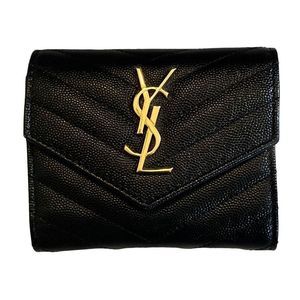 YSL CASSANDRE MATELASSÉ COMPACT TRI FOLD WALLET IN GRAIN DE POUDRE